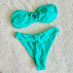 Teal green neon bikini high waisted strapless agua bendita seamless montce mikoh